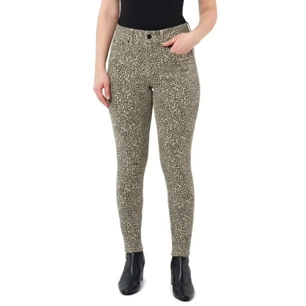 Seven7 Womens Leopard Print Tummyless High Rise Skinny Jeans Tan Black Size 12